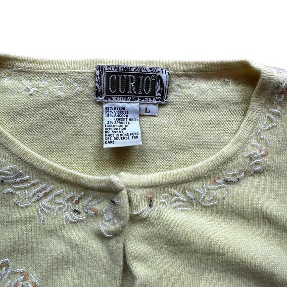 Vintage Butter Yellow Beaded Curio Cardigan Women's Size Large - Picture 3 of 5